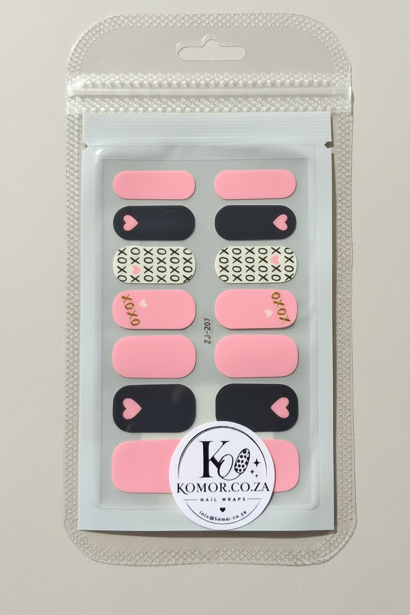 Nail wrap set Pink Black heart